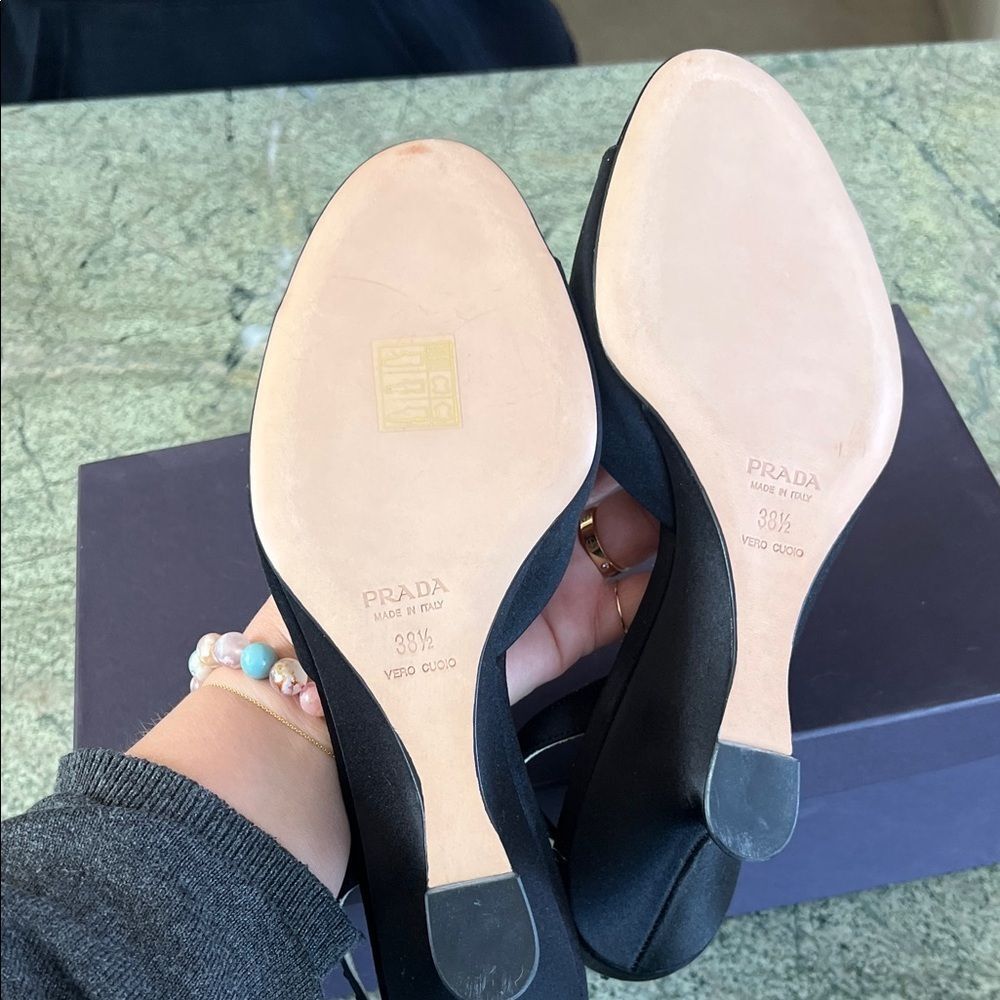 PRADA Black Wedge Sandals with Embellished Detail 38.5 - Picture 8 of 9